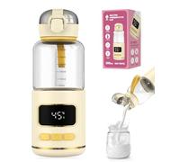 eSynic Scaldabiberon Ricaricabile 300ml in Vetro Visibile, Riscaldamento Rapido 3-4 Minuti, Batteria Lunga Durata 15000mAh, LED Display Temperatura 37-55°C, Bottiglia Termica per Latte Formula Acqua