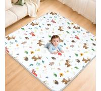 eSynic Tappetino da Gioco Pieghevole per Bambini 150x150cm, Antiscivolo a 4 Strati ed Educativo con Design Animali e Numeri, Tappeto Neonato per Gattonamento, Picnic e Recinti, Lavabile in Lavatrice