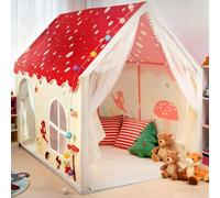 eSynic Tenda da Gioco per Bambini con 2 Porte, Luci LED a Stella e Pallina Decorative, Casetta Spaziosa Area di Attività Giochi Riposo con Tappetino per 4-6 Bimbi, Adatta per Interno ed Esterno
