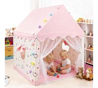 eSynic Tenda da Gioco per Bambini con Luci LED Decorative, Casetta Stanza di Attività Giochi Riposo con 2 Finestre per 2-3 Piccoli, Angolo da Lettura Studio, Facile da Montare - Rosa