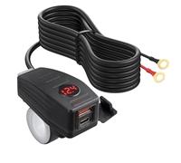 eSynic USB+Type-C Caricabatterie da Moto per Cellulare con LED Voltmetro e Interruttore ON/OFF, Presa Adattatore di Alimentazione Impermeabile 2 Porta SAE USB-C per Manubrio Specchio su Scooter Auto