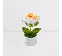 Esyzsss Bouquet di fiori all'uncinetto, fiori lavorati a maglia, fiori all'uncinetto, carino fiore fatto a mano, piccola pianta in vaso con rose sfumate, utilizzata per scrivania di casa, ufficio