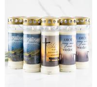 et di 12 candele Hofer, durata 7 giorni [Mundart Select] candele di lutto con coperchio | lume per cimitero con motivo e scritta | Candele per decorazione funeraria e decorazione funeraria