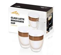 ETA Bicchieri da latte macchiato a doppia parete, 350 ml, 2 pezzi, bevande calde e fredde, bicchieri da caffè, Ristretto, in vetro borosilicato