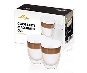 ETA Bicchieri da latte macchiato a doppia parete, 350 ml, 2 pezzi, bevande calde e fredde, bicchieri da caffè, Ristretto, in vetro borosilicato