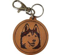 Etabeta Portachiavi Cane Husky inciso in Vero Cuoio, tamponato e rifinito a mano Artigiano Toscano - Made in Italy