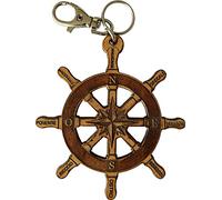 Etabeta Portachiavi Timone Traforato in Vero Cuoio con Rosa dei Venti - Idea Regalo per Amanti del Mare con Incisione dei Venti Italiani - Realizzato artigianalmente Artigiano Toscano