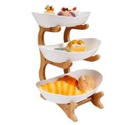 Etagere - Alzata a 3 ripiani, in bambù, a 3 ripiani, con supporto in bambù, a 3 livelli, a forma di Yuanbao, rimovibile, per frutta, dessert, snack, feste, compleanni, matrimoni
