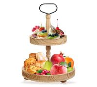 Etagere per frutta a 2 piani, alzata per torte, supporto per cupcake in legno, vassoio decorativo in legno, alzata per torte a 2 piani in legno, per la conservazione della frutta, muffin e cupcake