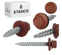 ETANCO GT02 Viti per lamiera trapezoidale, 4,8 x 100 mm, RAL 3011, rosso marrone, 100 pezzi, autoforanti con guarnizione EPDM, in acciaio zincato, esagonale, per lamiera di metallo su legno