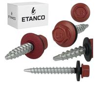 ETANCO GT02 Viti per lamiera trapezoidale, 4,8 x 35 mm, RAL 3009, rosso ossido, 250 pezzi, autoforanti con guarnizione EPDM, in acciaio zincato, esagonale, per lamiera di metallo su legno