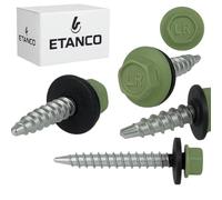 ETANCO GT02 - Viti per lamiera trapezoidale, 4,8 x 50 mm, RAL 6011, confezione da 100 pezzi, autoforanti con guarnizione EPDM, in acciaio zincato, esagonale, per lamiera metallica su legno