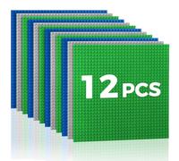 Etarnfly Set di 12 piastre da costruzione, compatibili con la maggior parte dei marchi, 25 x 25 cm, giocattolo da costruzione per bambini, piastra di base grigia verde blu