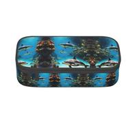 ETASUIOL 3D Underwater World Fish Dolphi Print Pencil Case Pouch Large Pencil Case Multiuso Pencil Pouch Organizer Oxford Tessuto Pen Case, Nero , Taglia unica, Custodia per chiave