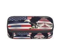 ETASUIOL Astuccio speciale 3D con aquila calva che vola con bandiera americana, grande capacità, può contenere penne, matite e piccoli accessori, Nero , Taglia unica, Astuccio per trucchi