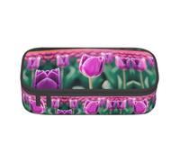 ETASUIOL Astuccio speciale con stampa di tulipani viola, grande capacità, può contenere penne, matite e piccoli accessori, Nero , Taglia unica, Astuccio per trucchi