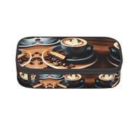 ETASUIOL Delizioso astuccio per matite con stampa caffè grande astuccio multiuso organizer in tessuto Oxford, Nero , Taglia unica, Custodia per chiave