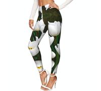 ETASUIOL Leggings a compressione da donna, con stampa floreale e tulipani bianchi, morbidi leggings da donna, Nero , M