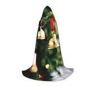 ETASUIOL Mantello con cappuccio con stampa albero di Natale e campane per Halloween, costume da mago vampiro mietitore, stile rinascimentale