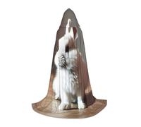 ETASUIOL Mantello con cappuccio con stampa di coniglio bianco piangere per Halloween, costume da mago vampiro mietitore, stile rinascimentale