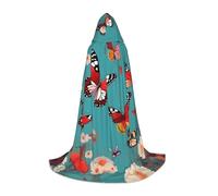 ETASUIOL Mantello con cappuccio con stampa di farfalle volanti tra fiori per Halloween, costume da mago, vampiro, mietitore, stile rinascimentale
