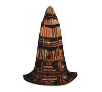 ETASUIOL Mantello con cappuccio con stampa di libri per Halloween, costumi da vampiro da mago mietitore, stile rinascimentale