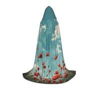 ETASUIOL Mantello con cappuccio con stampa di papaveri su cielo blu per Halloween, costumi da vampiro mietitore da mago, stile rinascimentale