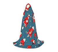 ETASUIOL Mantello con cappuccio con stampa di razzi dei cartoni animati per Halloween, costumi da mago vampiro mietitore, stile rinascimentale