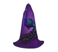 ETASUIOL Mantello con cappuccio con stampa motivo pavone viola per Halloween, costumi da mago vampiro mietitore, stile rinascimentale
