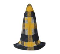 ETASUIOL Mantello con cappuccio con stampa scozzese giallo grigio nero per Halloween, costume da vampiro mietitore mago, stile rinascimentale