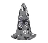ETASUIOL Mantello con cappuccio grigio foglia di tè con stampa farfalla per Halloween, costume da mago vampiro mietitore, stile rinascimentale
