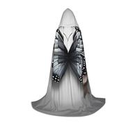ETASUIOL Mantello con cappuccio grigio foglia di tè fiore farfalla stampa per Halloween, costume da mago vampiro mietitore, stile rinascimentale