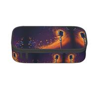 ETASUIOL Microfono con stampa note musicali astuccio grande astuccio multiuso astuccio organizer in tessuto Oxford portapenne, Nero , Taglia unica, Custodia per chiave