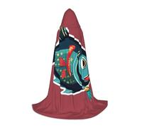 ETASUIOL Pesce con un mantello con cappuccio stampa esca per Halloween, costume da mago vampiro mietitore, stile rinascimentale