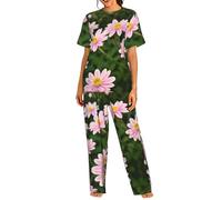 ETASUIOL Set pigiama da donna con stampa a fiori rossi e bianchi, set da 2 pezzi, perfetto da indossare tutti i giorni, per rilassarsi a casa, Nero , XXL