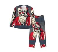 ETASUIOL Set pigiama da donna con stampa di Babbo Natale, morbido abbigliamento da casa per Natale, Ringraziamento e uso quotidiano, Nero , XXL