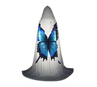 ETASUIOL Un mantello blu con cappuccio con stampa farfalla per Halloween, costume da mago vampiro mietitore, stile rinascimentale