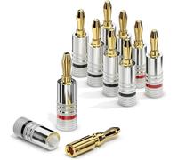 ETEC Spine a banana, adatte per cavi per altoparlanti con sezione fino a 6 mm², spine dritte con codifica a colori (4x rosso, 4x nero), set da 8, placcato oro 24k