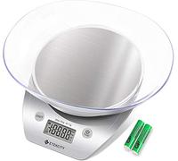 Etekcity Bilancia da Cucina Digital in Acciaio Inossidabile, Ciotola Rimovibile, Alta Precisione 5kg/11lb, Moderna Bilancia Cucina Almenti, Volume Liquidi, LCD Display, Argento