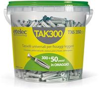 Etelec Secchiello Box 350 Tasselli Universali TX6 Nylon 6X30 mm Vite 4,5x40 mm 300 + 50 Omaggio Kit 350 Pz TAK300