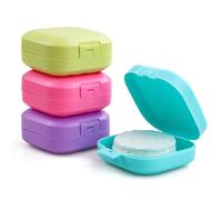 Etenpo Porta dischetti di cotone quadrato in plastica, confezione da 4, colori assortiti, portatile da viaggio e sigillato, adatto per batuffoli di cotone struccanti