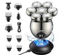 ETENTOUS Rasoio Testa Calva, Rasoio Elettrico Barba 6 in 1 Impermeabile IPX6 con 7 Testine Rotanti, Rasoio Capelli Uomo a zero con Display LED tagliacapelli elettrico, per Naso Orecchie Corpo Viso