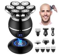 ETENTOUS Rasoio Testa Calva Uomo -7D Rasoio Elettrico Barba - 6 in 1 Rasoio Capelli uomo Testa Impermeabile IPX7 Rasoio Elettrico Corpo-Uomo con Display LED/9 Kit di Bellezza