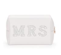 Etercycle Bride to Be - Borsa per trucchi da sposa, in poliuretano, da viaggio, impermeabile, con perle, con strass, per addio al celibato, matrimoni, feste di nozze, argento, MRS