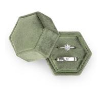 Etercycle Portagioie in velluto esagonale, splendida scatola regalo vintage per doppio anello con coperchio rimovibile, per proposte di fidanzamento, cerimonia di nozze (verde oliva)
