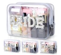 Etercycle - Trousse trasparente per cosmetici, regalo per addio al nubilato, per trucchi da sposa, in PVC, portatile, da viaggio, con strass e perle, per donne, matrimoni, addio al nubilato, Sposa