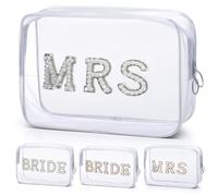 Etercycle - Trousse trasparente per cosmetici, regalo per addio al nubilato, per trucchi da sposa, in PVC, portatile, da viaggio, con strass e perle, per donne, matrimoni, addio al nubilato, Silver
