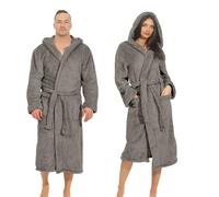 ETÉREA® Bademantel Damen & Herren flauschig aus Kuschelfleece [mit Kapuze] - Sauna Bademantel Mustique - Bathrobe Women - Saunamantel Unisex flauschig, Weich & trocknet Schnell - Grau Größe M