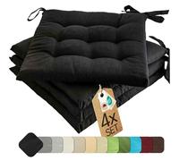 etérea Cuscino per Sedia 40x40 cm Nero - con Lacci, Imbottitura Indeformabile, Interno & Esterno, Set da 4 per Sedia da Giardino, Sala da Pranzo & Panca