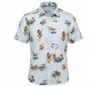 Eterna Camicia Uomo Maniche Corte Comfort Fit Blu Stampa 1372 KS28 11